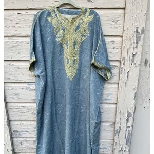 Vintage Metallic Embroidered BoHo MuMu Caftan 70s Dress Oversized Plus Size